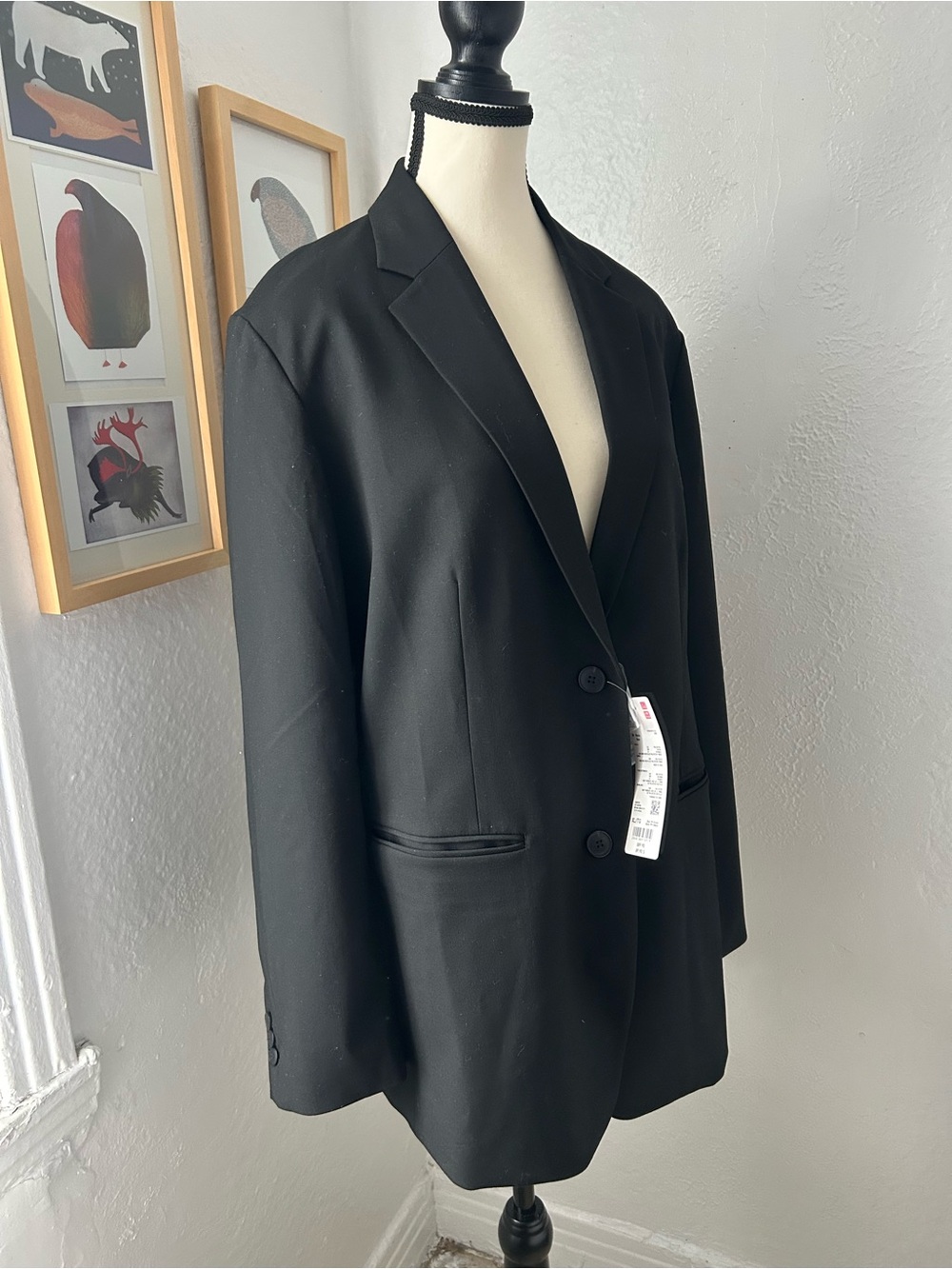 NWT Uniqlo Black Single-Breasted Blazer 2 button women Extra Large